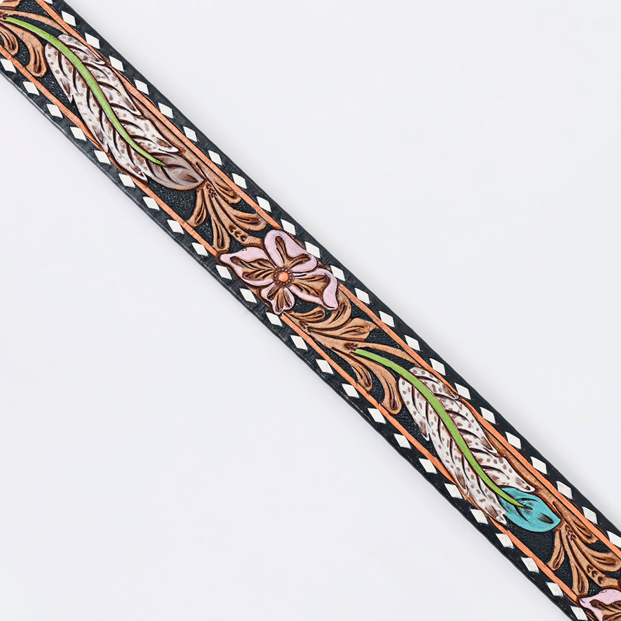 American Darling Beautifully Hand Tooled Green Genuine Leather Belt Men and Women Western with Removable Buckle
