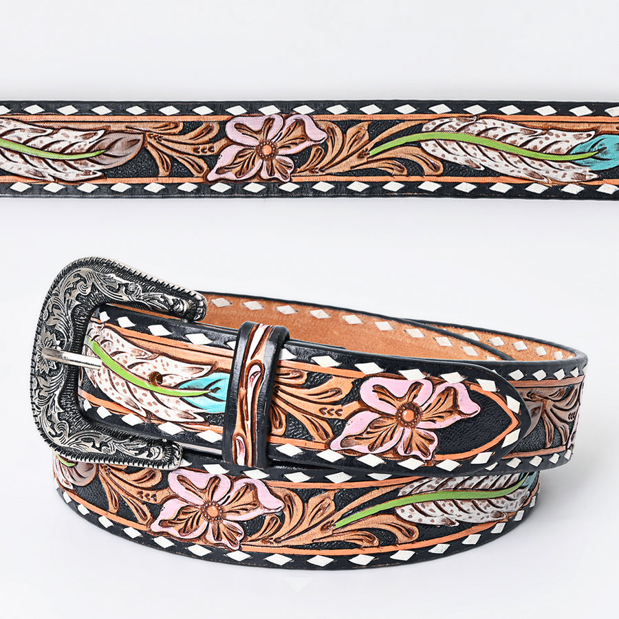 Beautifully Hand Tooled Hand Painted Genuine American Leather Belt Men and Women Bling - Uhorse