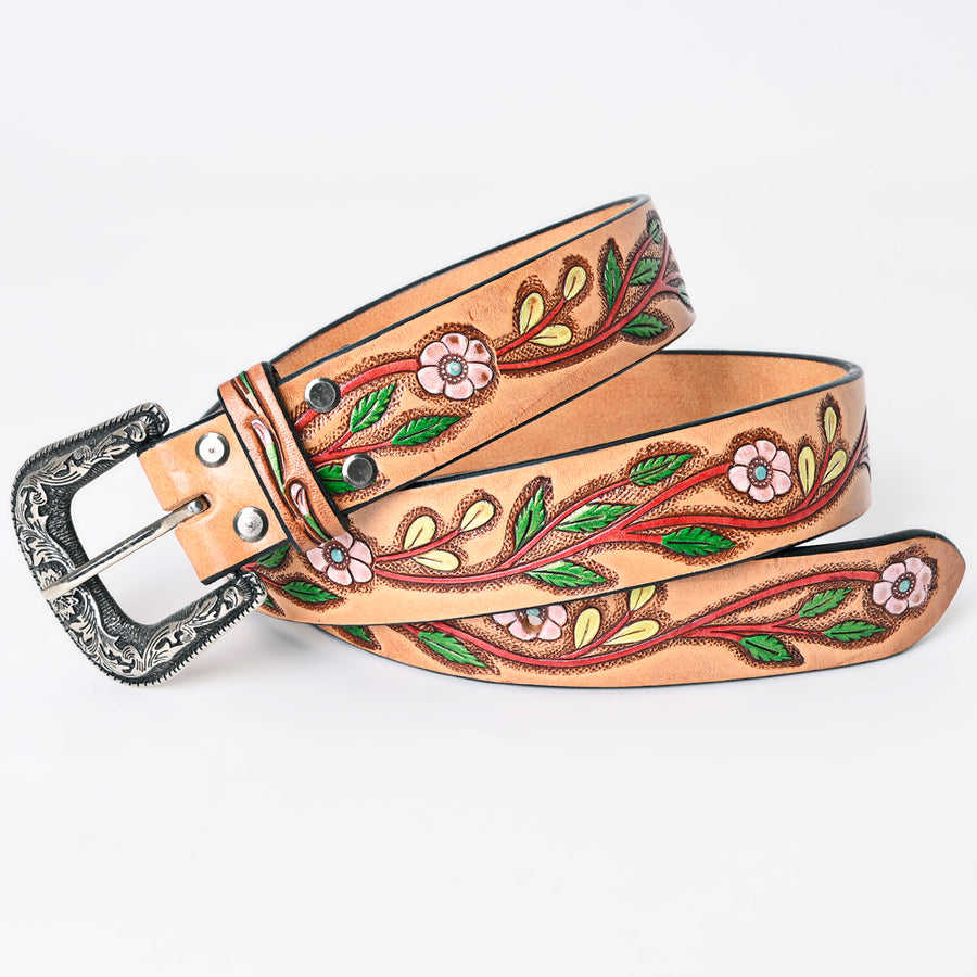 American Darling Beautifully Hand Tooled Green Genuine Leather Belt Men and Women Western with Removable Buckle