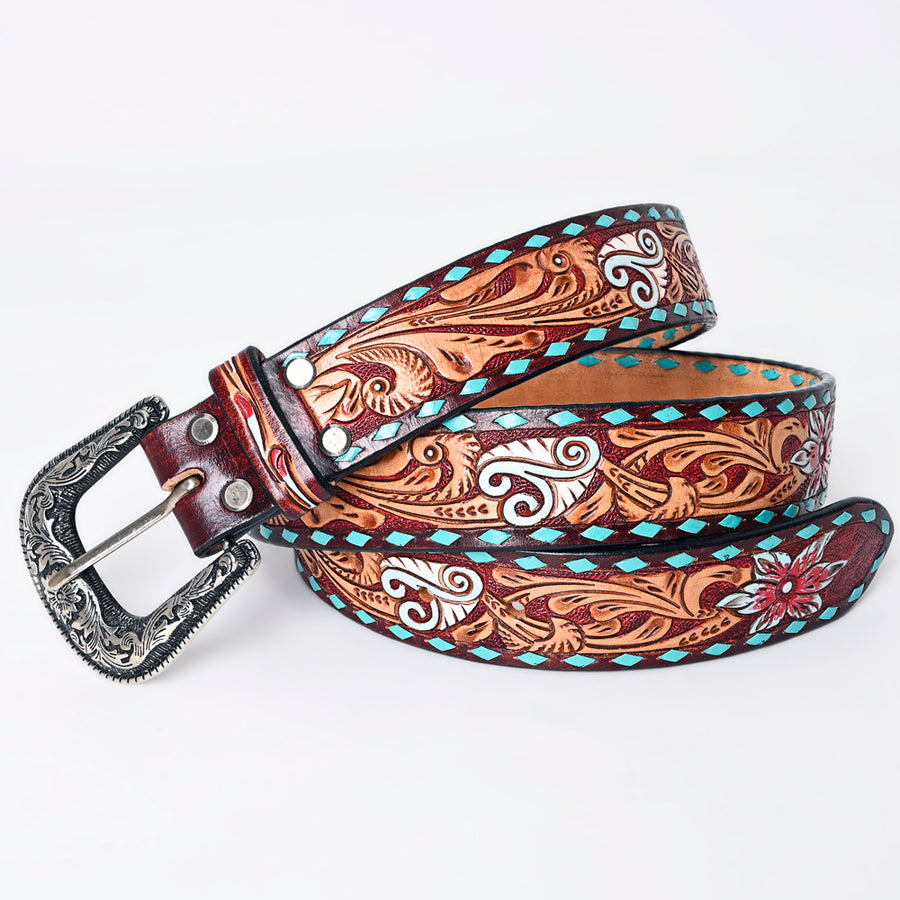 Large American Darling Beautifully Hand Tooled Black Genuine Leather Belt Men and Women Western with Removable Buckle