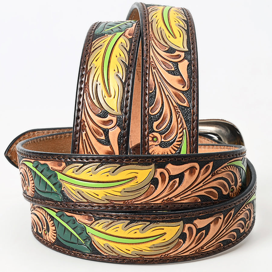 American Darling Beautifully Hand Tooled Black Genuine Leather Belt Men and Women Western with Removable Buckle