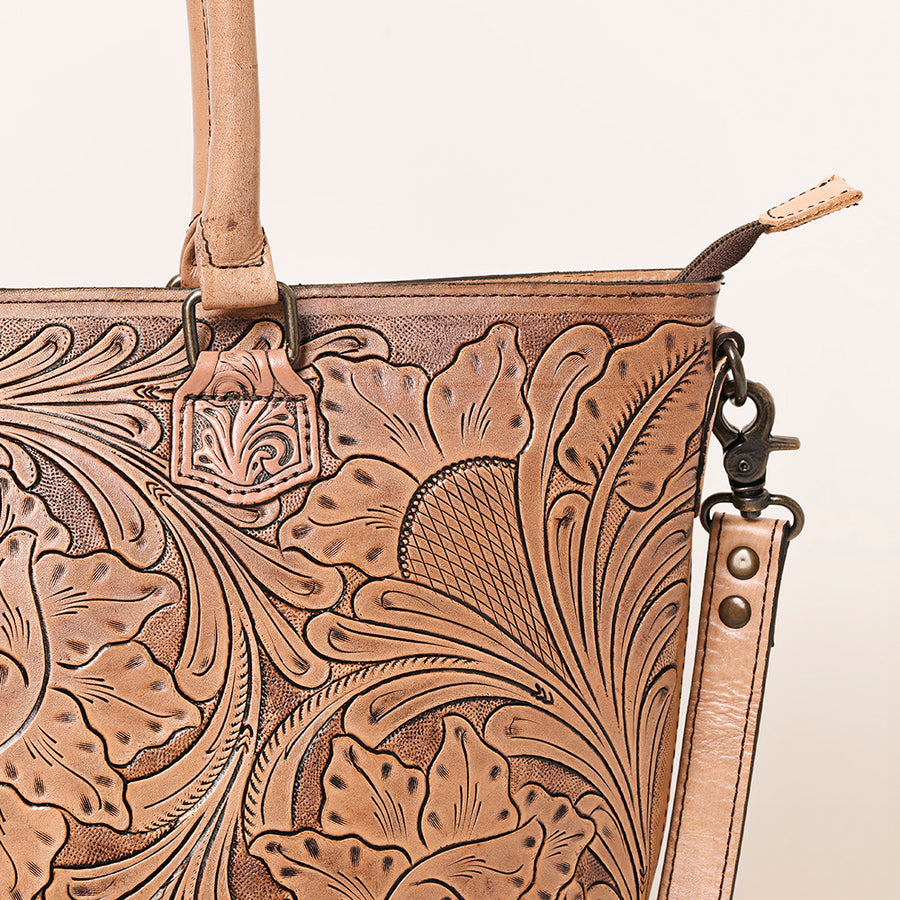 American Darling Hand-Tooled Western Leather Tote Bag | Genuine Floral Carved Shoulder Tote | Premium Artisan Design