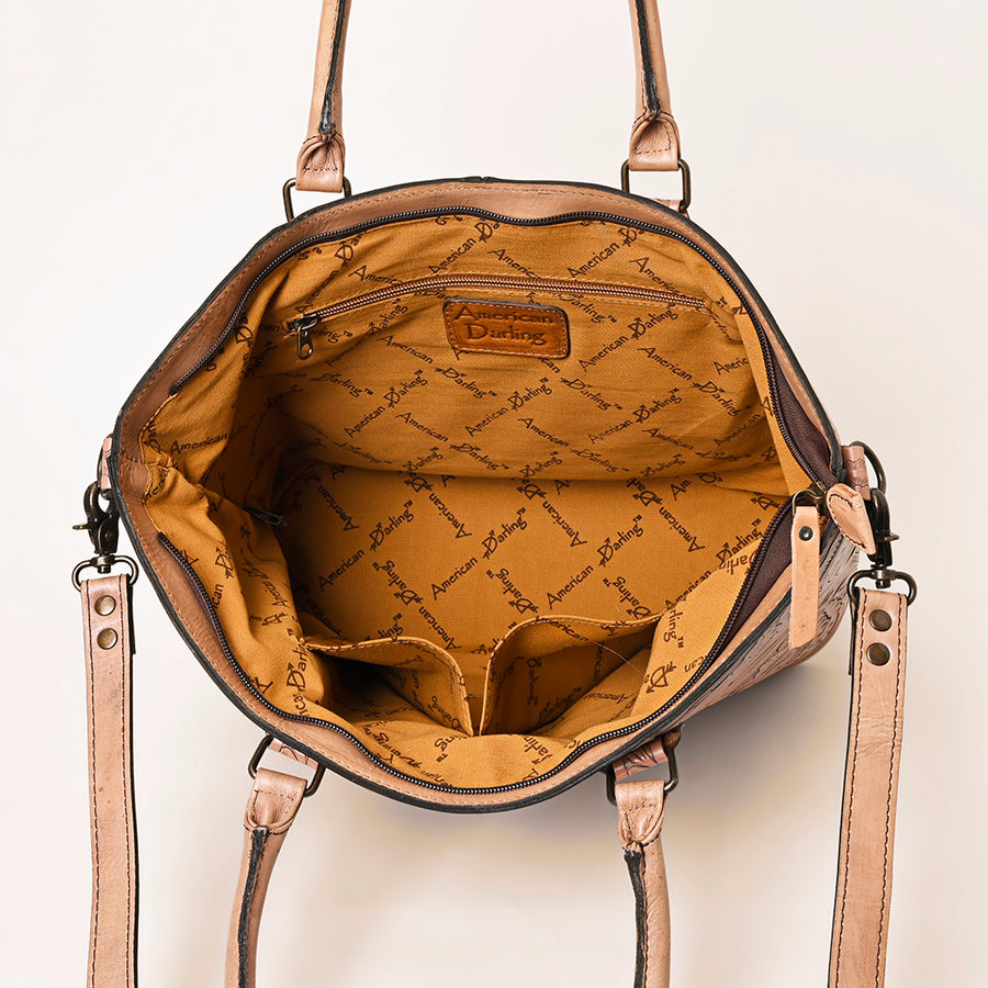 American Darling Hand-Tooled Western Leather Tote Bag | Genuine Floral Carved Shoulder Tote | Premium Artisan Design