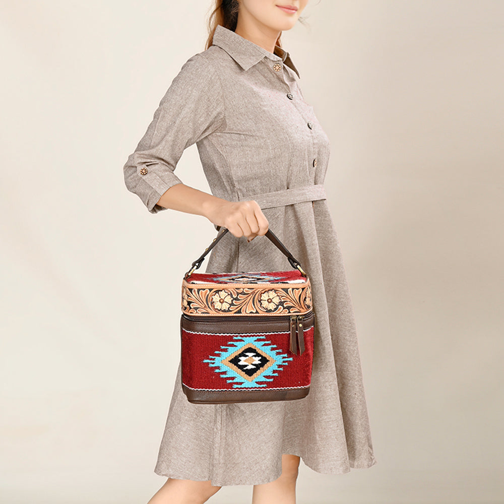 American Darling Jewelry Case Hand Tooled Saddle Blanket Hair On Genuine Leather Western Women Bag Handbag Purse | Cute