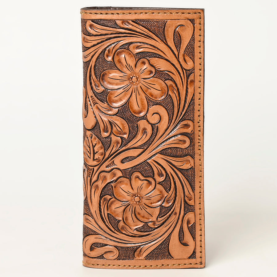 American Darling Hand Tooled Floral Carved Leather Clutch Bag Eco-Friendly Vegetable-Tanned Genuine Leather Western Wallet