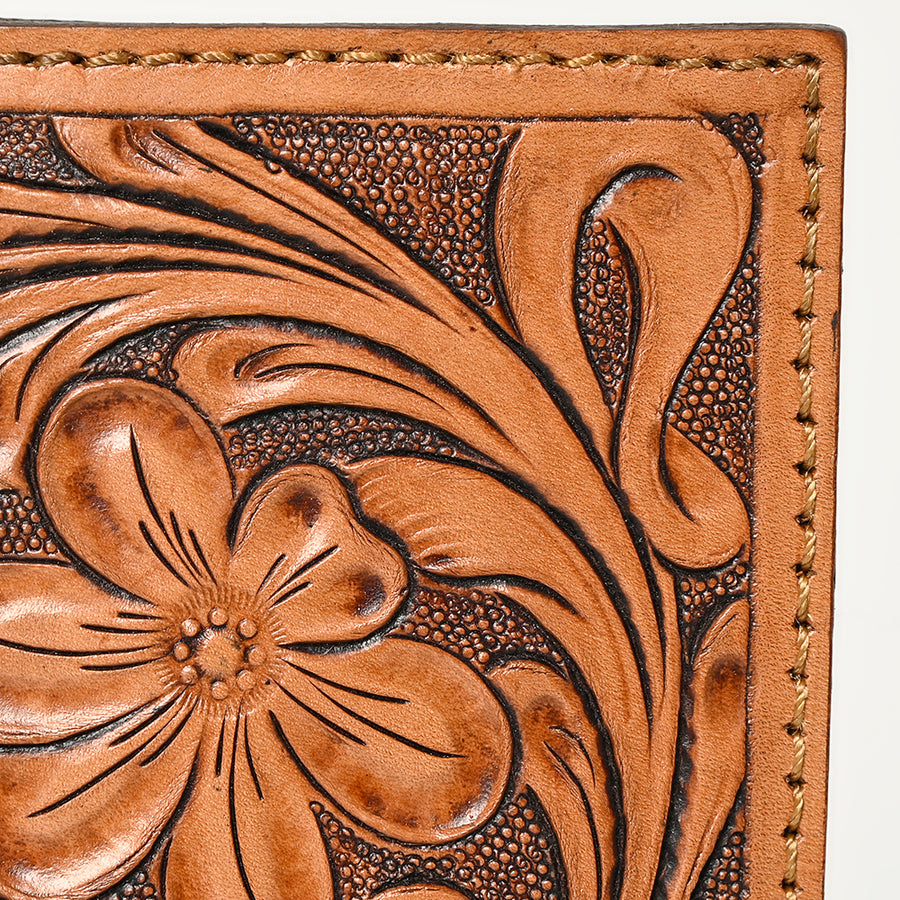 American Darling Hand Tooled Floral Carved Leather Clutch Bag Eco-Friendly Vegetable-Tanned Genuine Leather Western Wallet