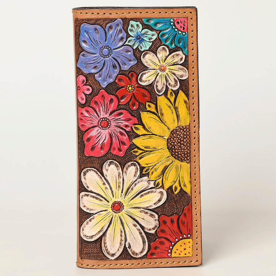 American Darling Hand Tooled Floral Carved Leather Clutch Bag Eco-Friendly Vegetable-Tanned Genuine Leather Western Wallet