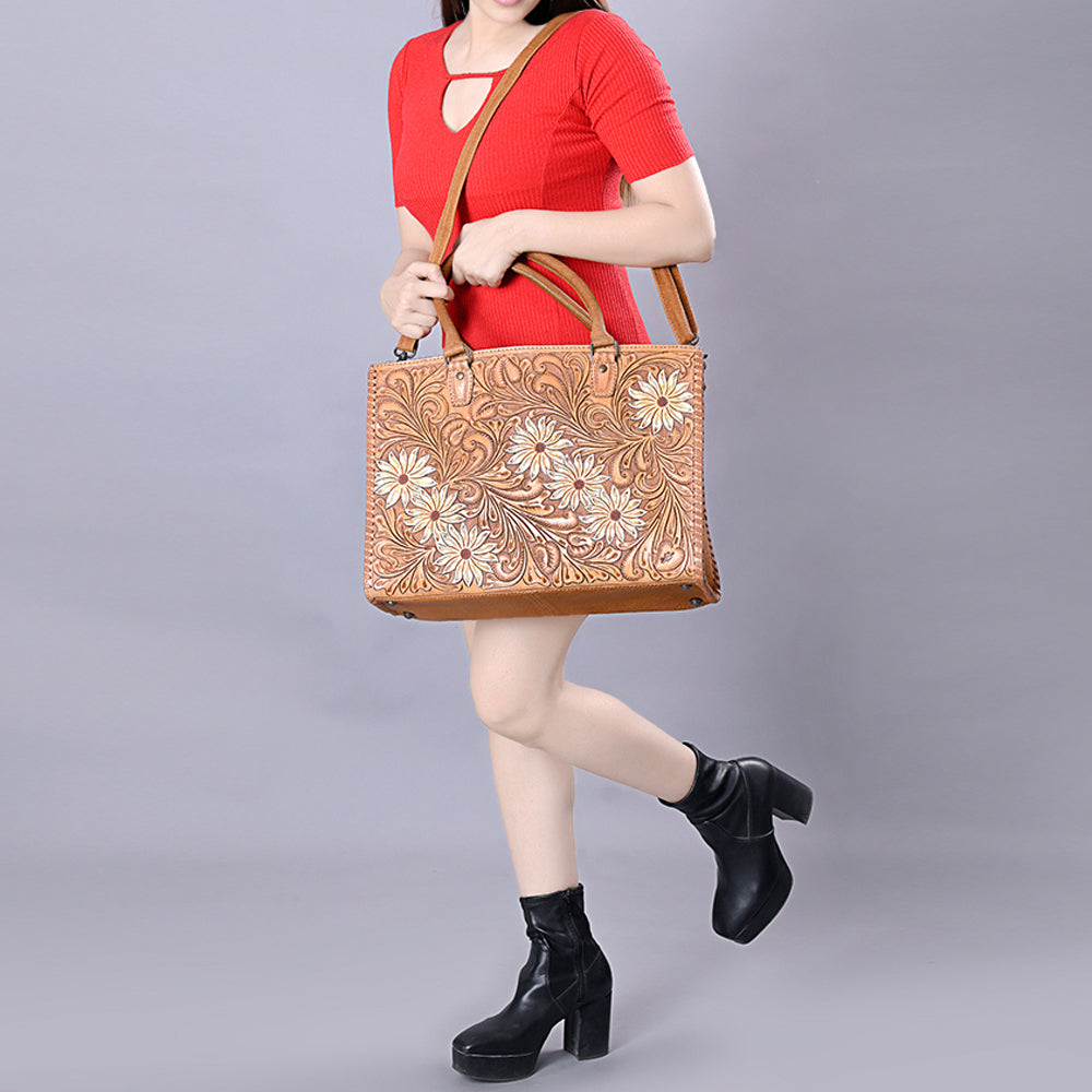 American Darling Briefcase Hand Tooled Genuine Leather Women Bag Western Handbag Purse