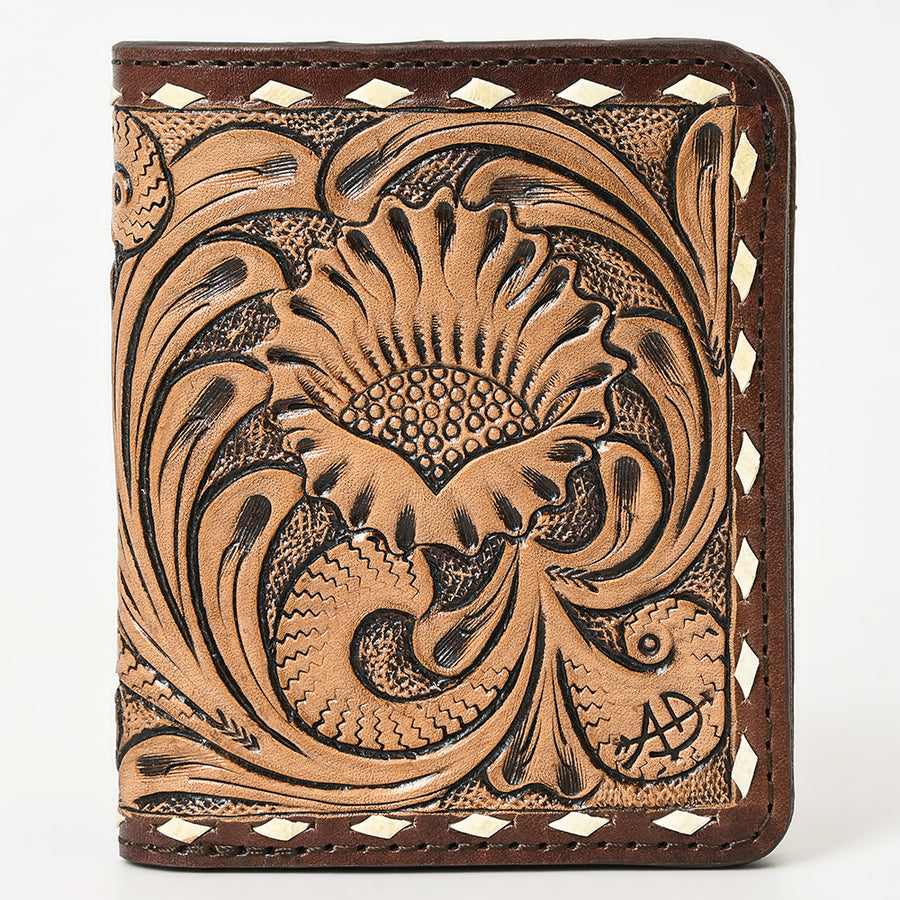 American Darling Hand-Tooled Floral Carved Western Leather Wallet Bag – Genuine Leather Women’s Slim Wallet for Everyday Use