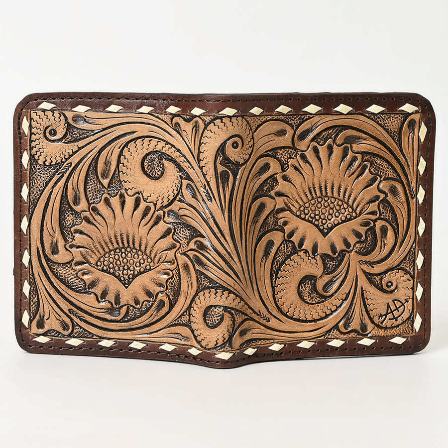 American Darling Hand-Tooled Floral Carved Western Leather Wallet Bag – Genuine Leather Women’s Slim Wallet for Everyday Use