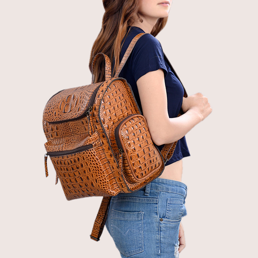 American Darling Western Backpack Purse Handcrafted from Crocodile Embossed Genuine Leather | Flap Closure & Multi-Pocket Design for Travel