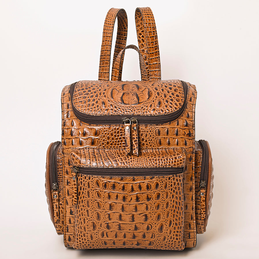 American Darling Western Backpack Purse Handcrafted from Crocodile Embossed Genuine Leather | Flap Closure & Multi-Pocket Design for Travel