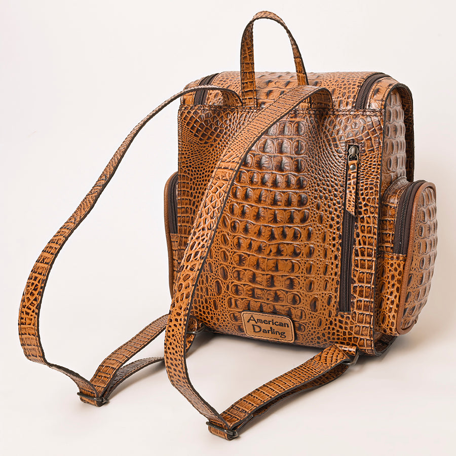 American Darling Western Backpack Purse Handcrafted from Crocodile Embossed Genuine Leather | Flap Closure & Multi-Pocket Design for Travel