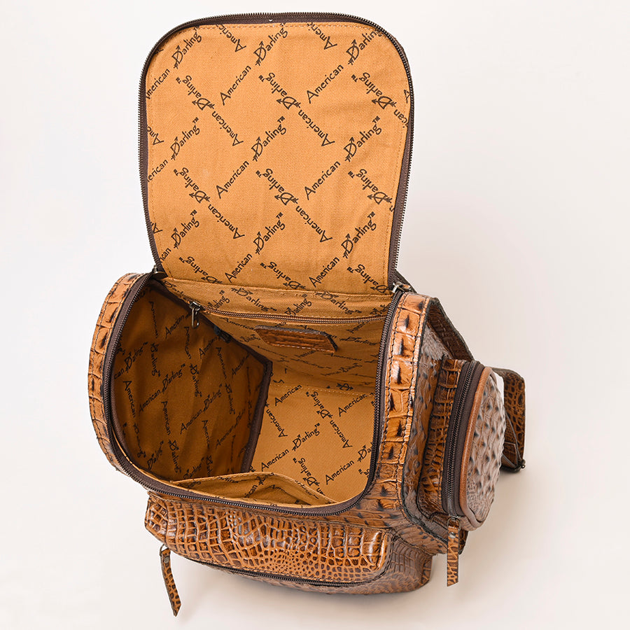 American Darling Western Backpack Purse Handcrafted from Crocodile Embossed Genuine Leather | Flap Closure & Multi-Pocket Design for Travel