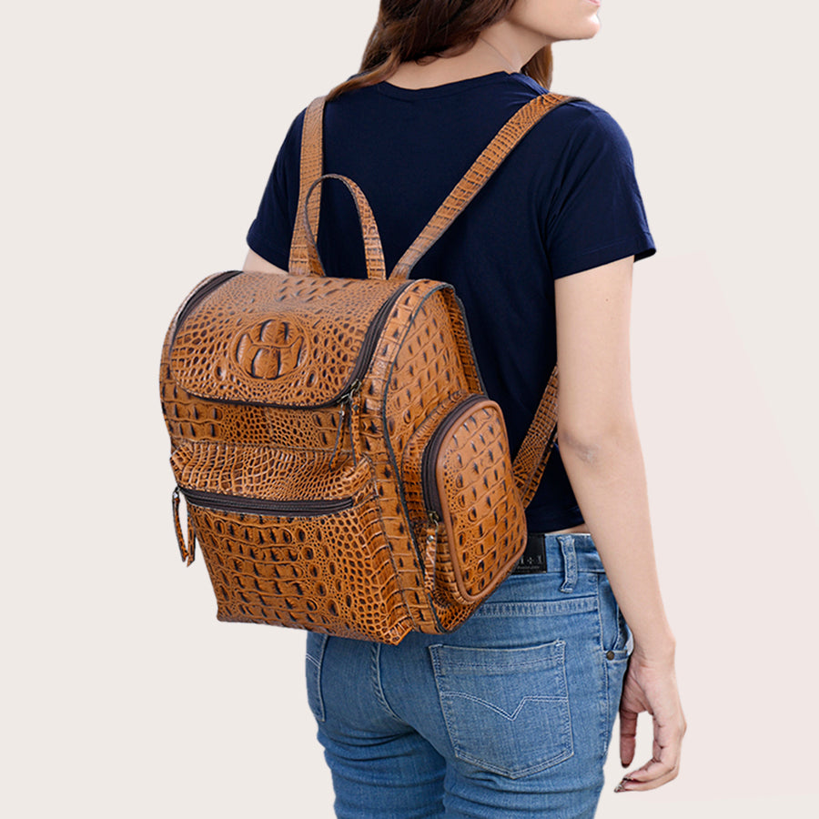 American Darling Western Backpack Purse Handcrafted from Crocodile Embossed Genuine Leather | Flap Closure & Multi-Pocket Design for Travel
