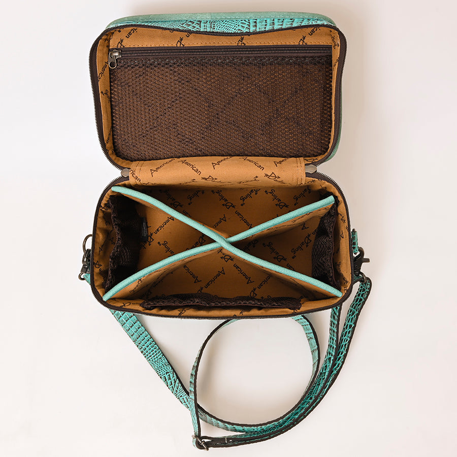 American Darling Western Travel Organizer Handcrafted from Croc Embossed Leather | Divided Interior & Crossbody Strap