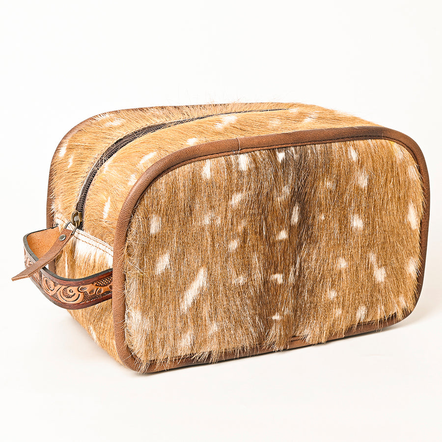 American Darling Hair-On Cowhide Jewelry Bag in Genuine Leather – Western Travel Case with Spacious Storage