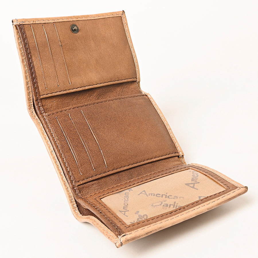 American Darling Hand-Tooled Genuine Leather Trifold Wallet – Floral Carved Western Wallet with Multiple Card Slots & Secure Storage