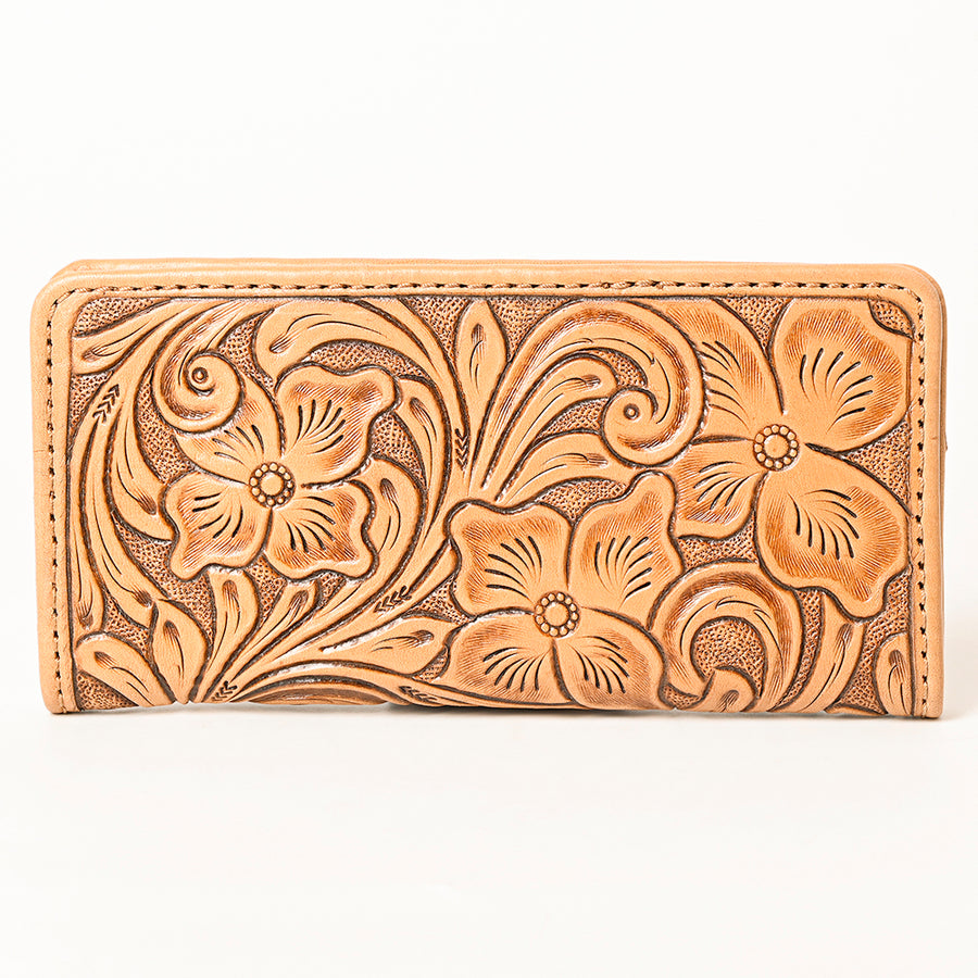 American Darling Hand-Tooled Genuine Leather Wallet Handbag – Floral Carved Western Women’s Wallet with Card Slots & Bill Compartments