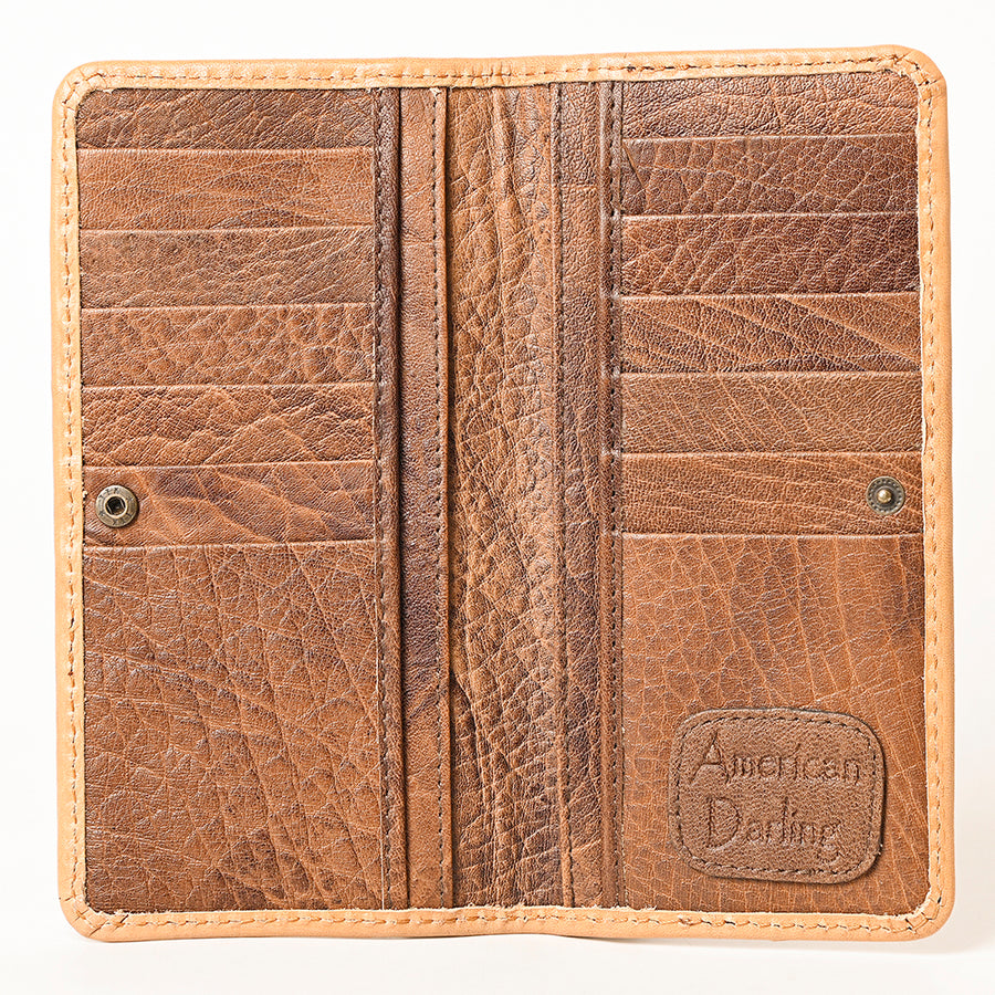 American Darling Hand-Tooled Genuine Leather Wallet Handbag – Floral Carved Western Women’s Wallet with Card Slots & Bill Compartments