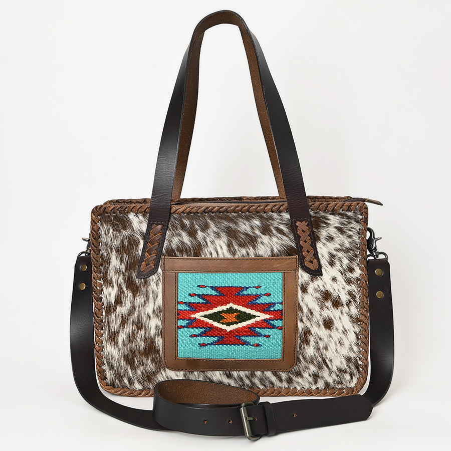 American Darling Western Tote Bag Handcrafted from Hair-On Cowhide & Genuine Leather | Saddle Blanket Inlay & Crossbody Strap