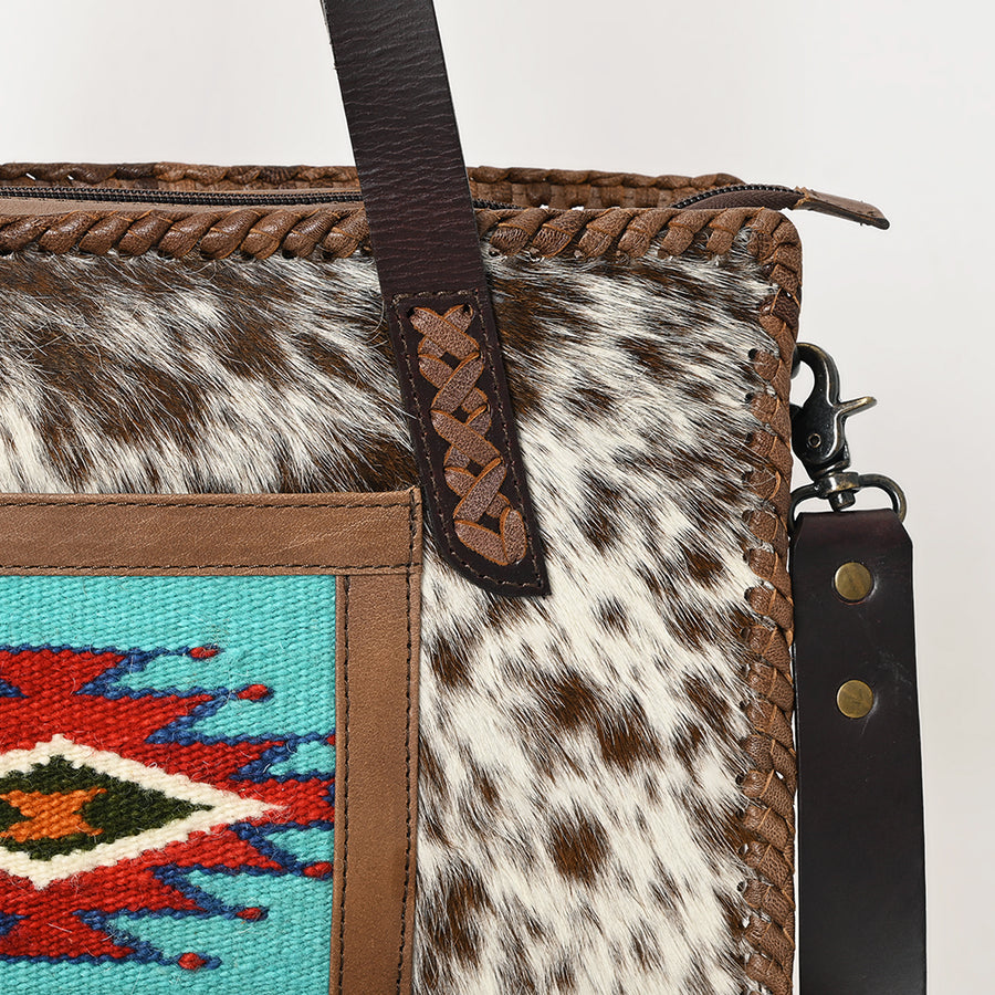 American Darling Western Tote Bag Handcrafted from Hair-On Cowhide & Genuine Leather | Saddle Blanket Inlay & Crossbody Strap