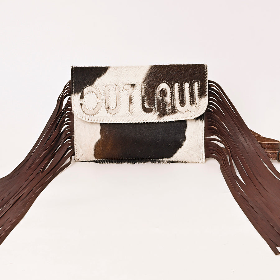American Darling Western Clutch Handcrafted from Hair-On Cowhide Wallet Hand Bag | Slogan Cut-Out Flap, Long Leather Fringe & Crossbody Strap