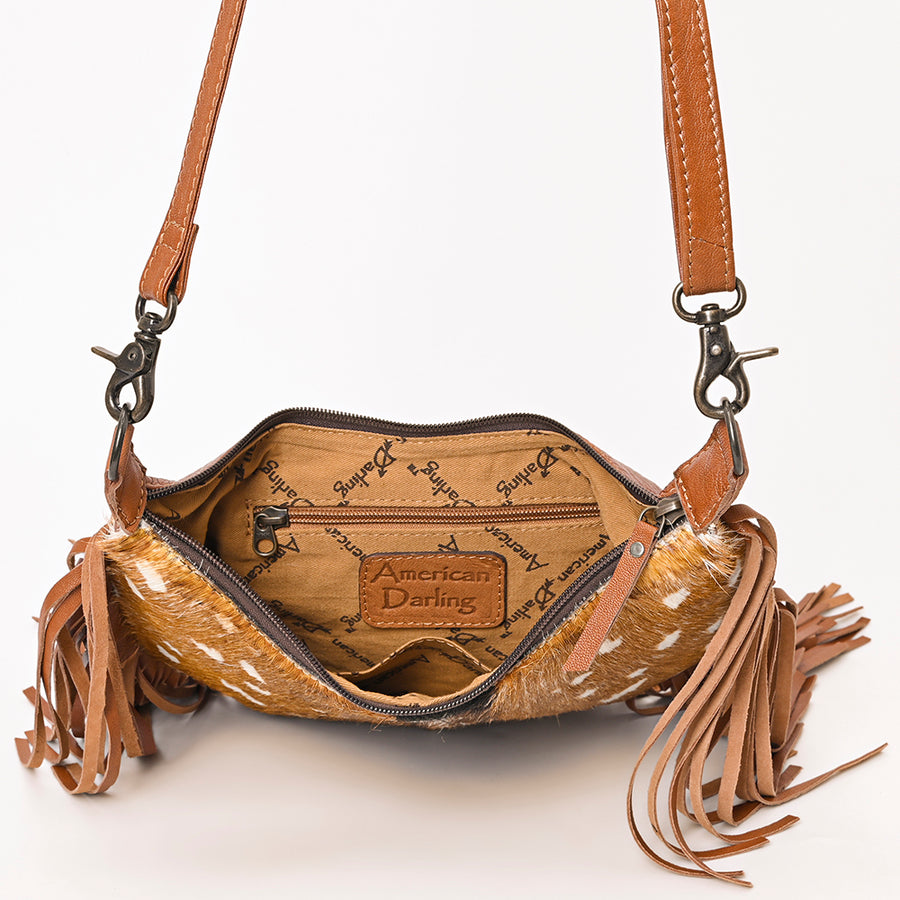 American Darling Western Crossbody Organizer Handcrafted from Hair-On Cowhide | Detachable Hand-Tooled Wallet & Multi-Slot Interior