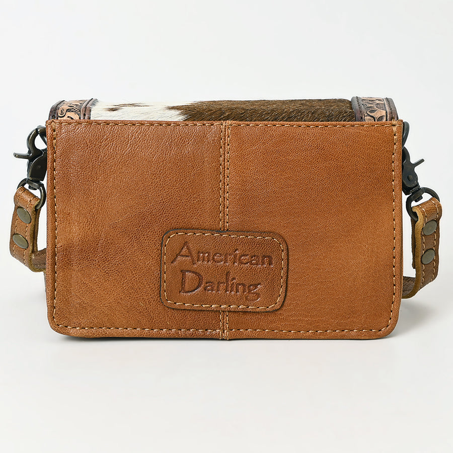 American Darling Western Leather Crossbody Bag – Genuine Hair-On Cowhide Purse with Hand-Tooled Floral Accents & Adjustable Strap