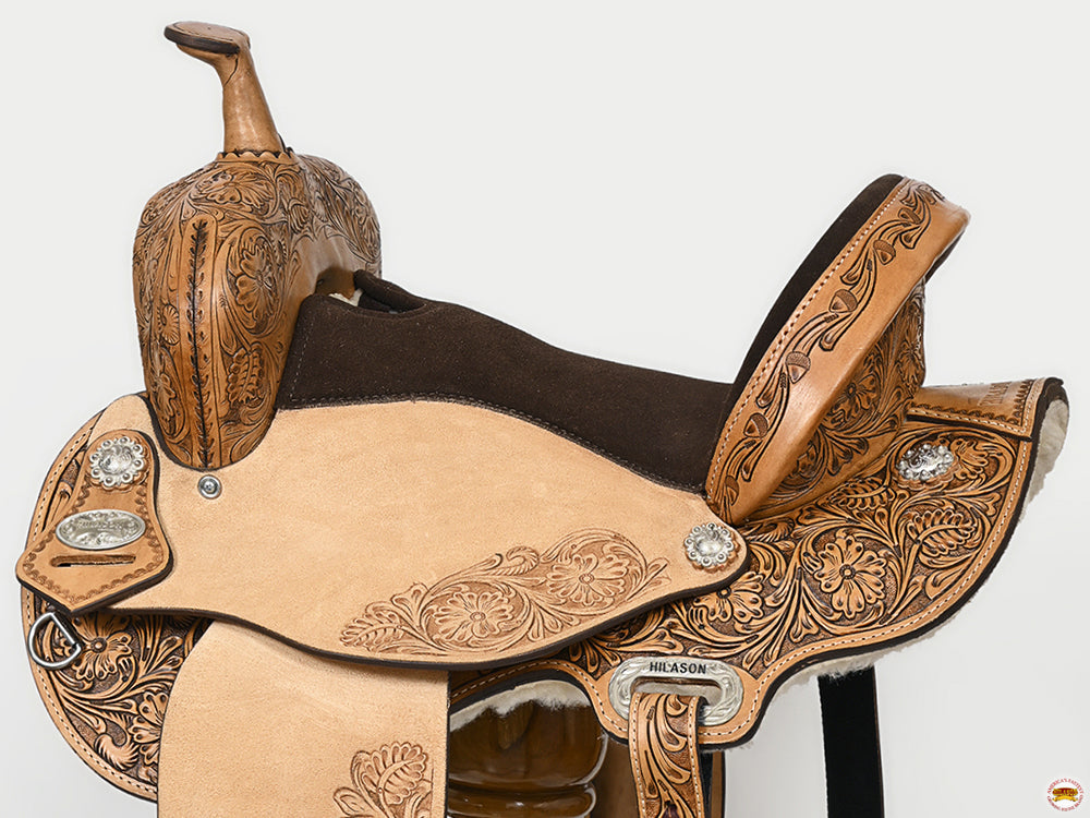 HILASON Western Horse Flex Tree Floral Trail Barrel Racing Genuine American Leather Saddle