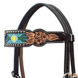 HILASON Western Leather Horse Headstall & Breast Collar Floral Beeded Brown | Leather Headstall | Leather Breast Collar