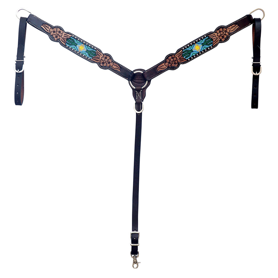 HILASON Western Leather Horse Headstall & Breast Collar Floral Beaded Brown