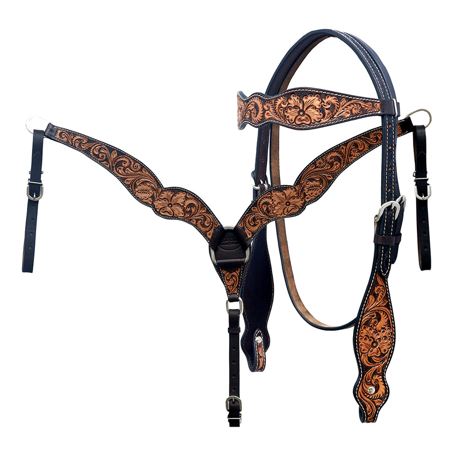 Hilason H. Floral Hand Carved American Leather Breast Collar Headstall by Hilason – Cowboy and equestrian accessories