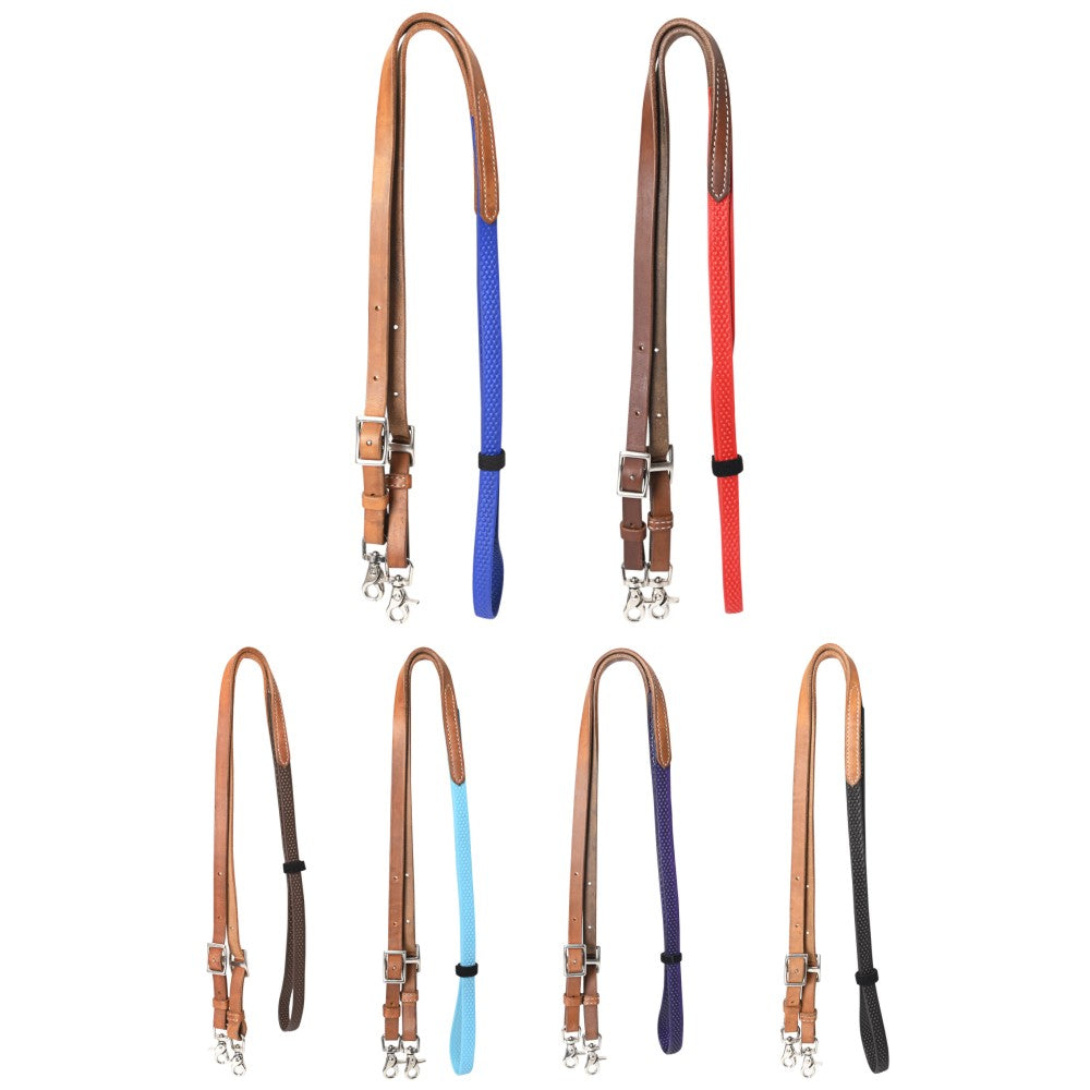 8 Ft Hilason Horse Western Leather Rubber Grip Barrel Split Reins