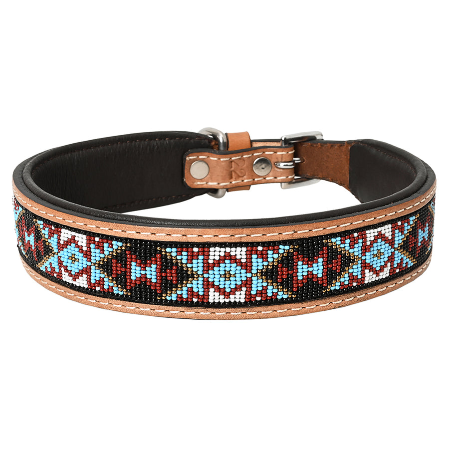 HILASON Western Style Beaded American Leather Pet Dog Collar Tan - Uhorse