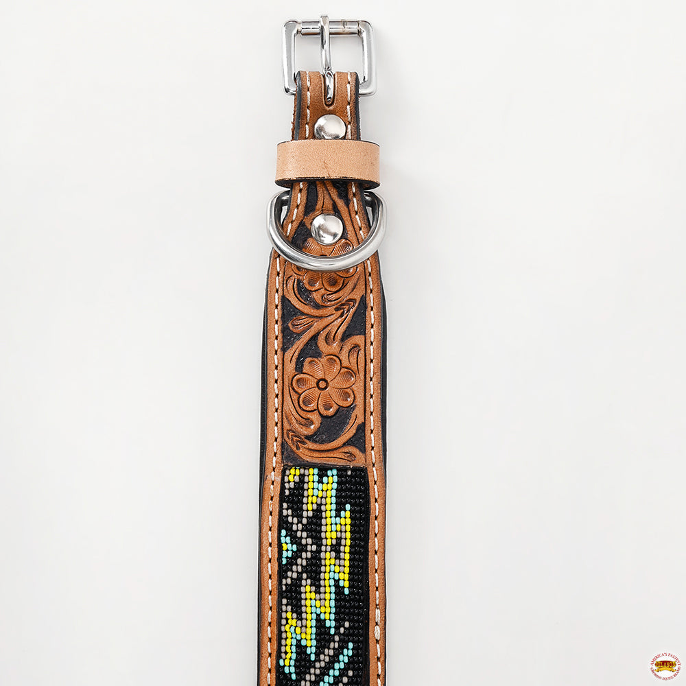 Hilason Western Style Heavy Duty Beaded American Leather Pet Dog Collar