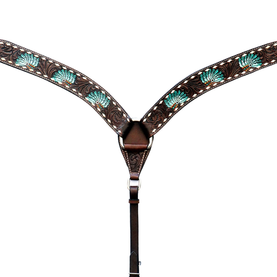 Comfytack Horse Floral Hand Painted Genuine Leather Breast Collar Headstall