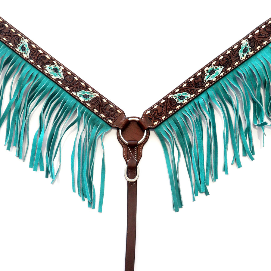 Comfytack Horse Floral Hand Painted Genuine Leather Breast Collar Headstall Fringes