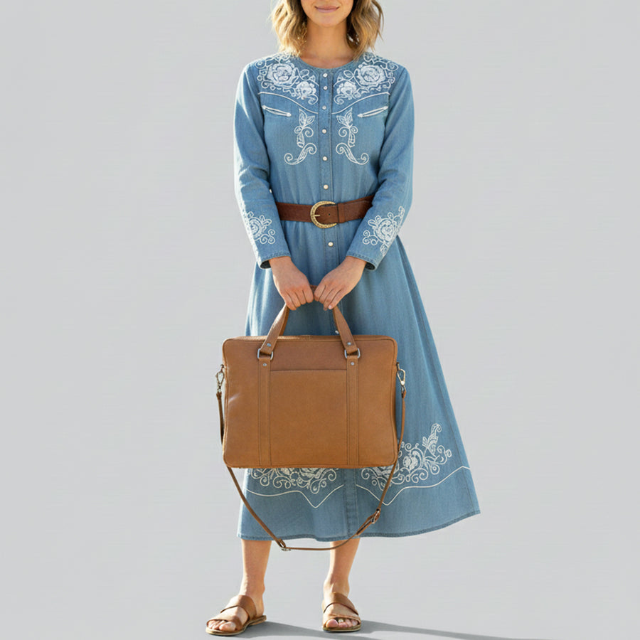 American Darling Briefcase Western Genuine Leather Handcrafted Messenger Laptop Bag with Detachable Shoulder Strap