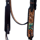 Hilason Horse Floral Hand Painted American Leather Breast Collar Headstall Cactus Brown