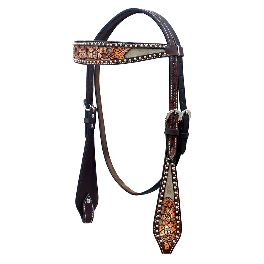 Hilason Western Horse Floral Hand Carved American Leather Headstall Brown - Uhorse