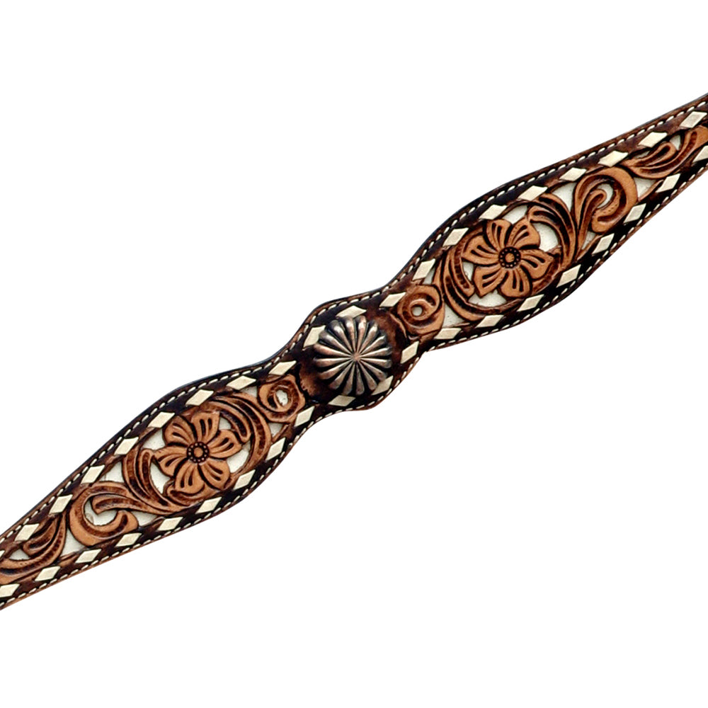Hilason Horse Floral Hand Carved American Leather Breast Collar Headstall Concho Brown