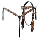 Hilason Western Horse Floral Hand Carved Headstall Breast Collar Set Genuine Leather Brown