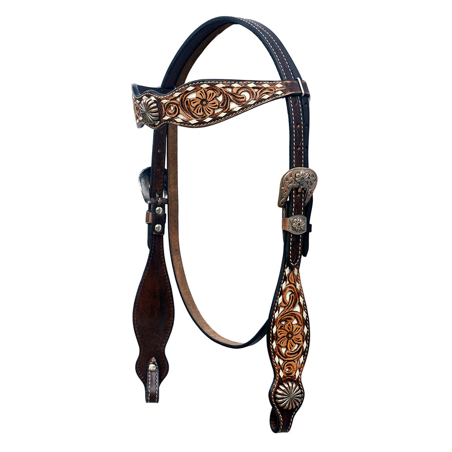 Hilason Western Horse Floral Hand Carved American Leather Headstall Concho Brown - Uhorse