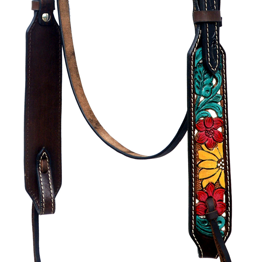 Hilason Horse Floral Hand Painted American Leather Breast Collar Headstall Black