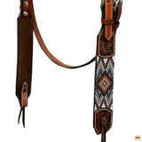Hilason Horse Leaf Hand Carved American Leather Breast Collar Headstall Brown Beaded Work