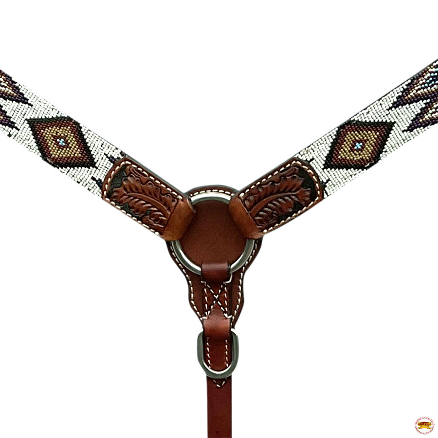 HILASON Western Horse Headstall & Breast Collar American Leather Floral Beaded