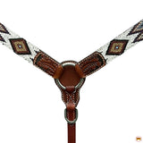Hilason Horse Leaf Hand Carved American Leather Breast Collar Headstall Brown Beaded Work