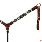 Hilason Horse Leaf Hand Carved American Leather Breast Collar Headstall Brown Beaded Work