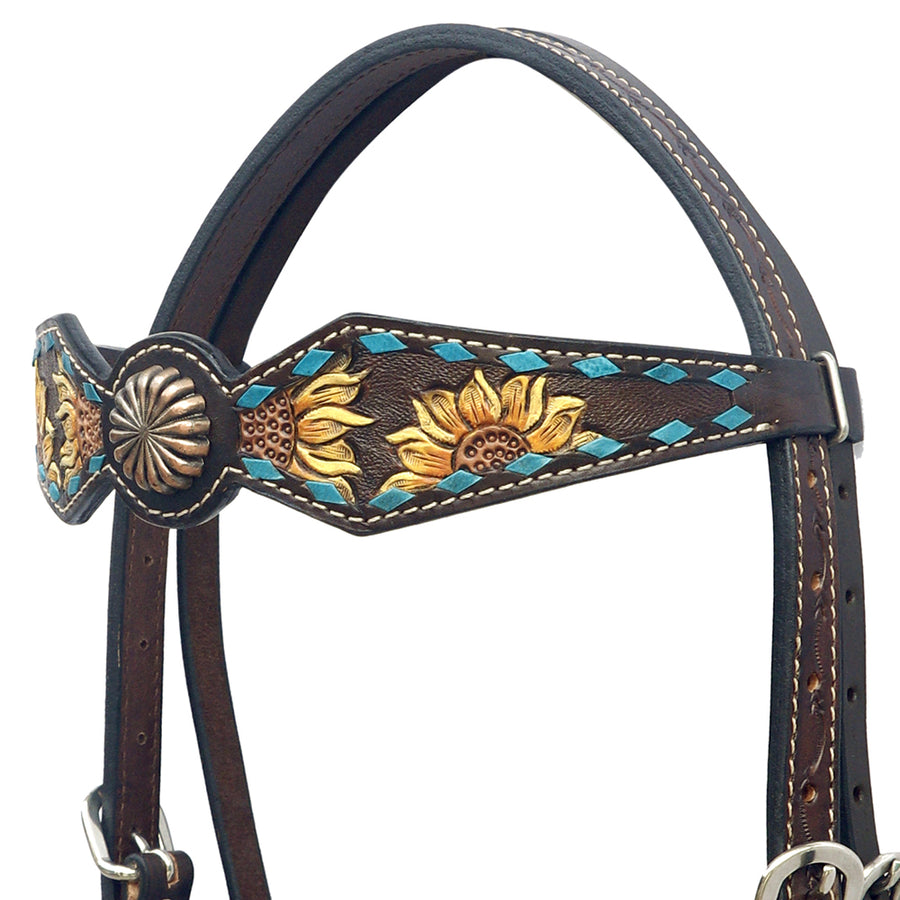 Hilason Horse Floral Hand Painted American Leather Breast Collar Headstall Concho Brown